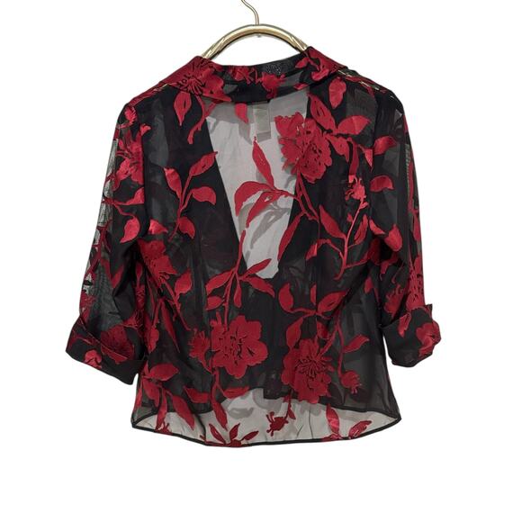Vtg. Alex Evenings Black & Red Burnout Sheer Top Jacket M - Picture 3 of 3